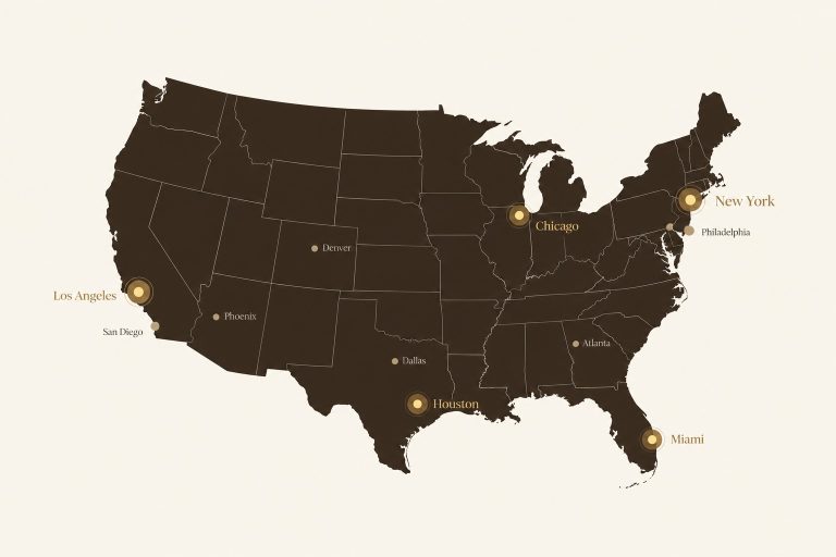 Map-of-the-USA-marking-New-York-Los-Angeles-Chicago-Houston-and-Miami
